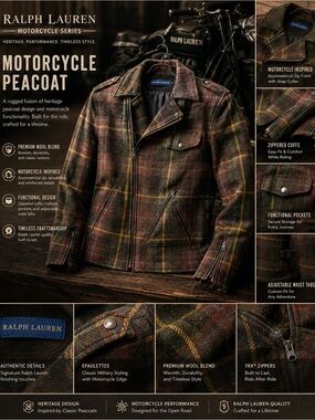 Ralph Lauren Olive, Brown & Yellow Plaid Motorcycle Peacoat